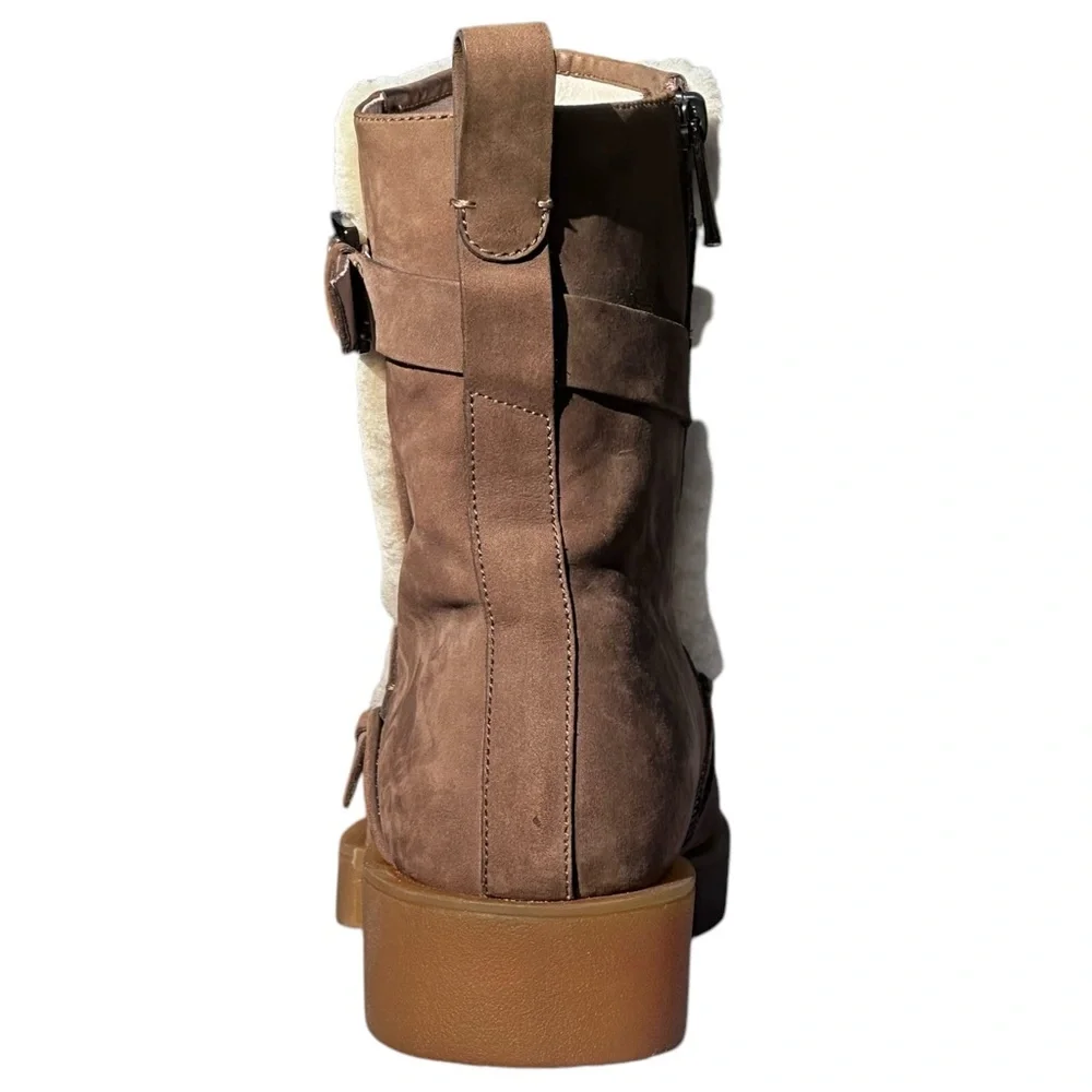 H Williams Nubuck Leather Shearling Ankle Boots Juneau Taupe Cream US 9 1/2 10